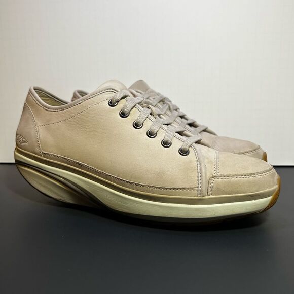 Womens MBT Nasafi Beige Leather Toning Sneakers / Size 10-10.5 - Picture 1 of 10